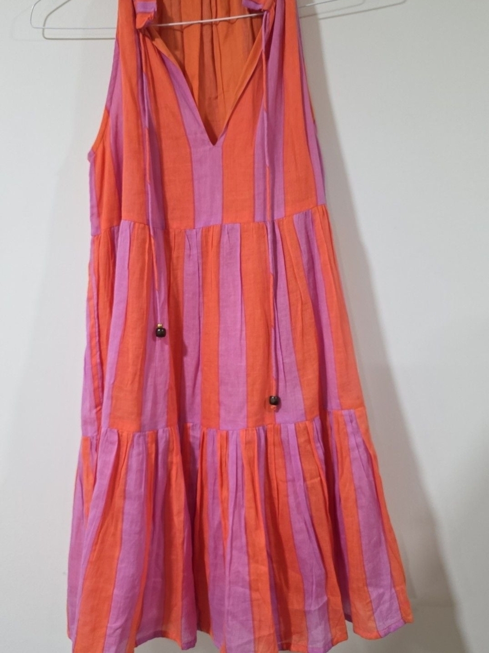 Oliphant Pink and Orange Cabana Stripe Mini Dress, Women's Size Small